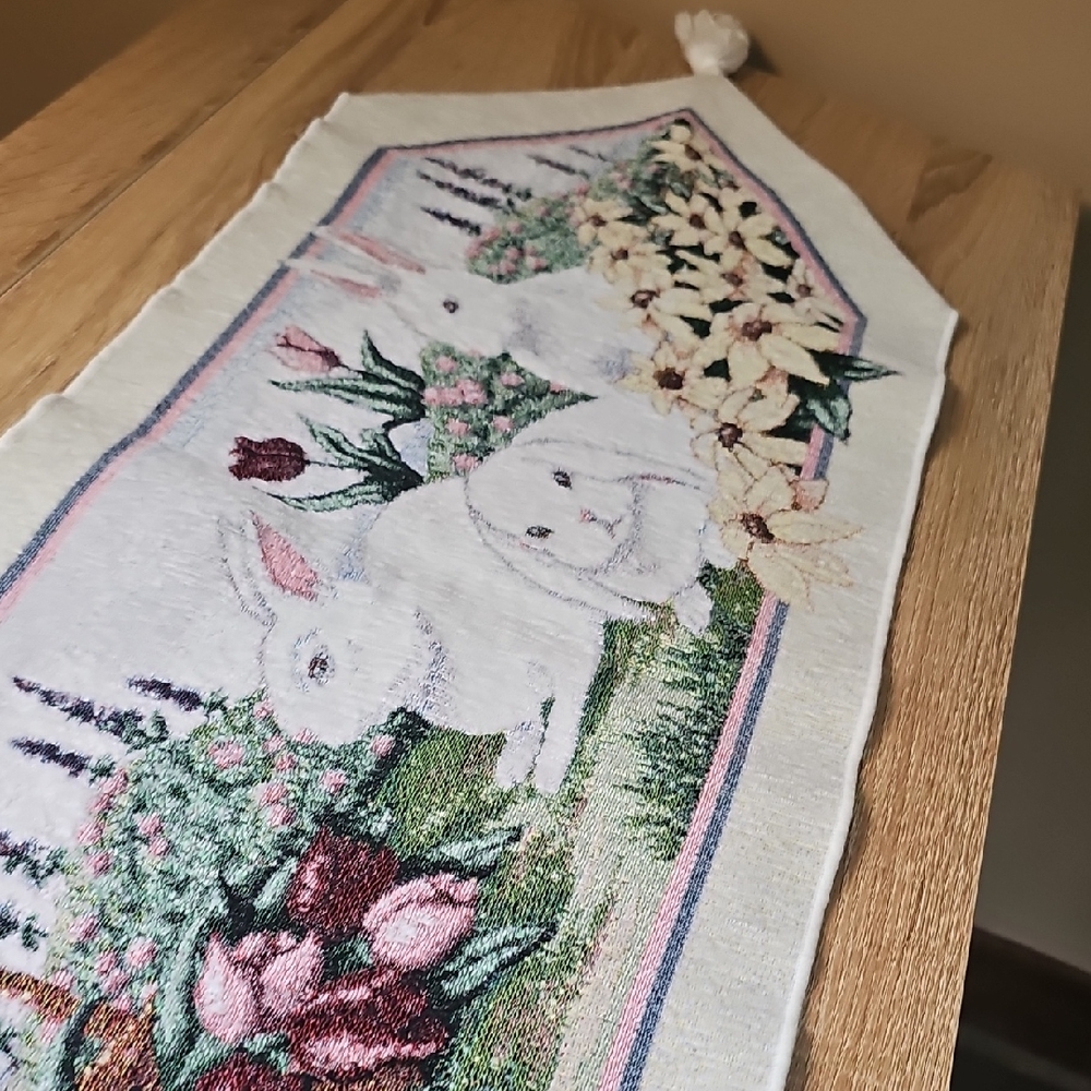 72" Long Floral Bunny Table Runner
